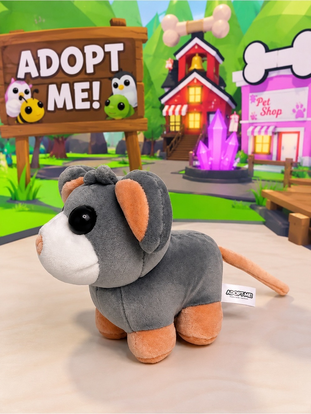 Adopt Me Mouse Plush Gray & Peach Stuffed Animal Like New Roblox Toy